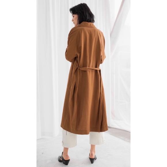 & Other Stories Linen Blend Trench Coat in Rust - Picture 2 of 9